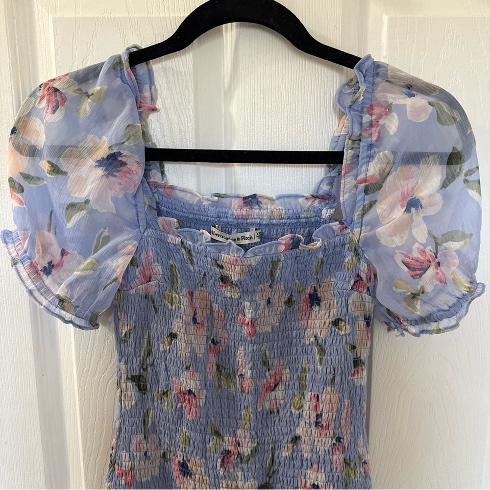 Abercrombie Pink & Blue Floral Smock Puff Sleeve Dress Extra Small worn once - Picture 3 of 8